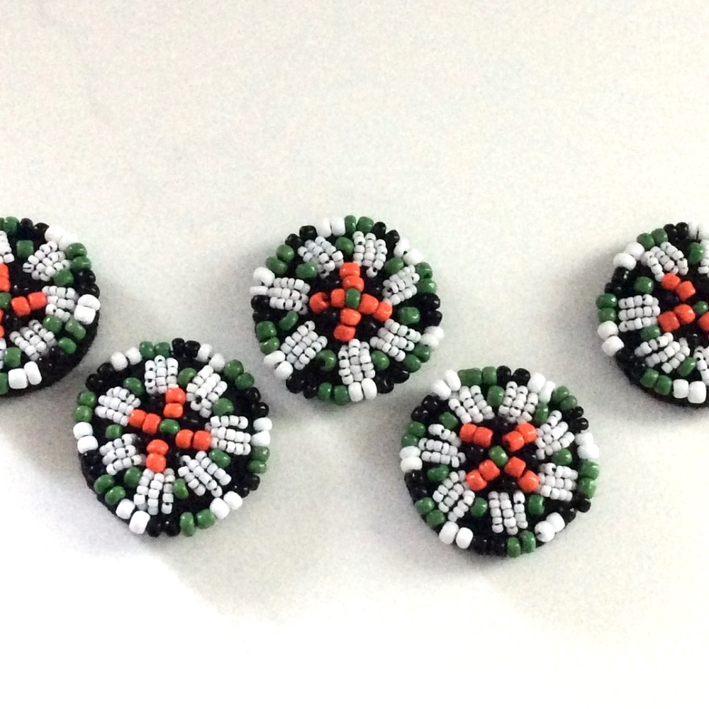 LOT of 5 Hand-Crafted Beaded Buttons + Lot of Appliqués & Buttons
